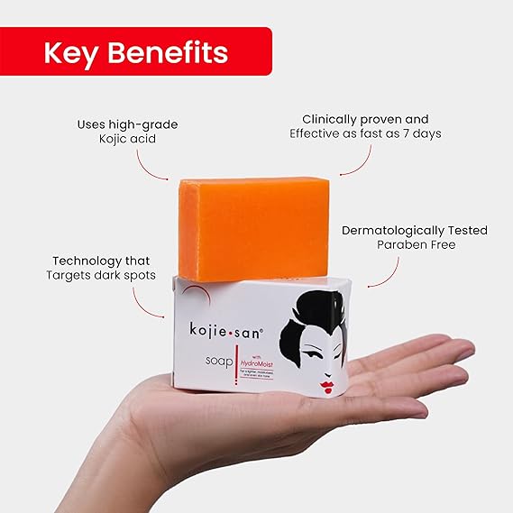 Kojie San Skin Lightening Soap - Original Kojic Acid Soap for Dark Spots, Hyperpigmentation, & Scars - Beauty Bar with Coconut & Tea Tree Oil for Flawless, Even Skin Tone - 65g x 3 Bars