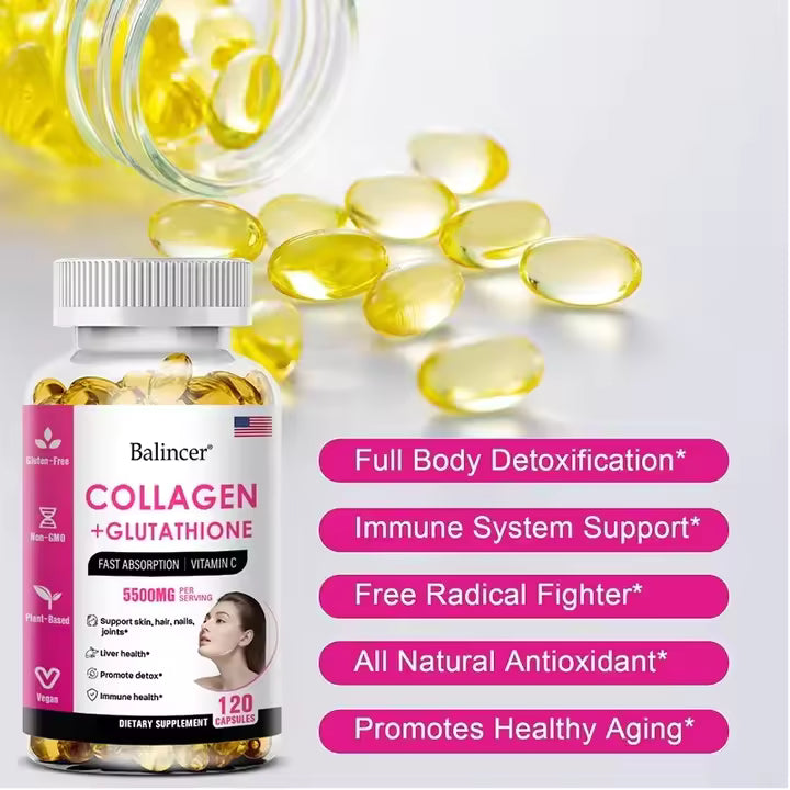 Hydrolyzed Collagen 2200mg Glutathione 1300mg Biotin MSM and Vitamin C B6 B3 Capsule Nutritional Supplement