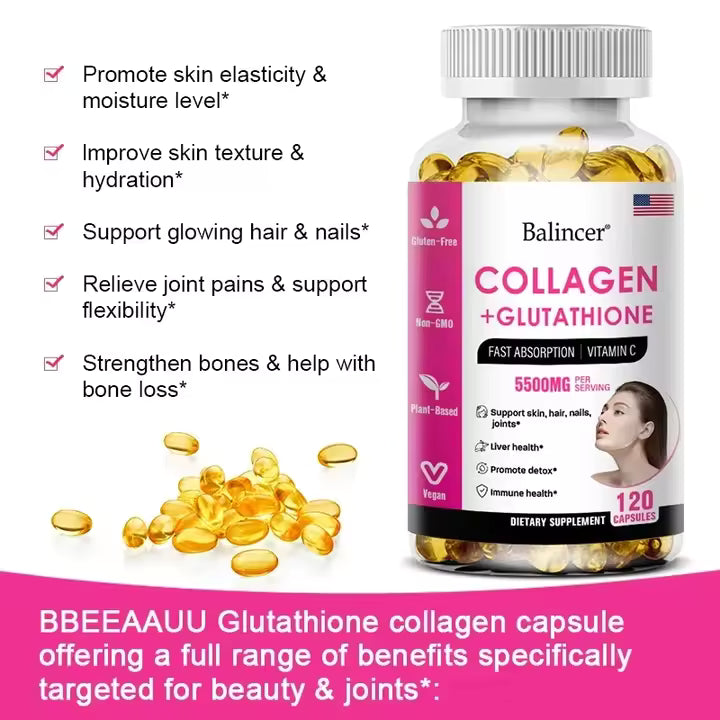 Hydrolyzed Collagen 2200mg Glutathione 1300mg Biotin MSM and Vitamin C B6 B3 Capsule Nutritional Supplement