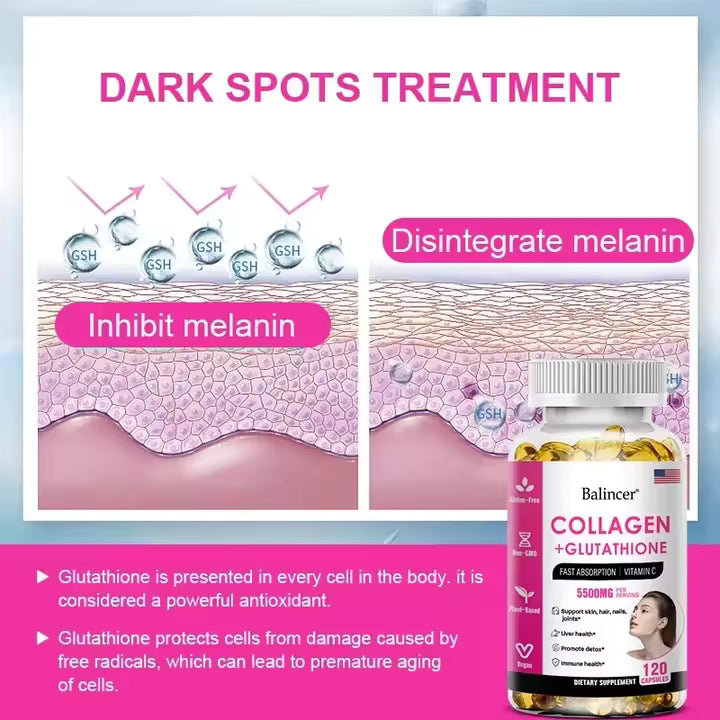 Hydrolyzed Collagen 2200mg Glutathione 1300mg Biotin MSM and Vitamin C B6 B3 Capsule Nutritional Supplement